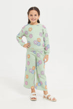 Load image into Gallery viewer, سويتشيرت مطبوع باللون الأخضر للبنات الصغار