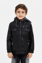 Load image into Gallery viewer, جاكيت بقبعة باللون الأسود للأولاد الصغار