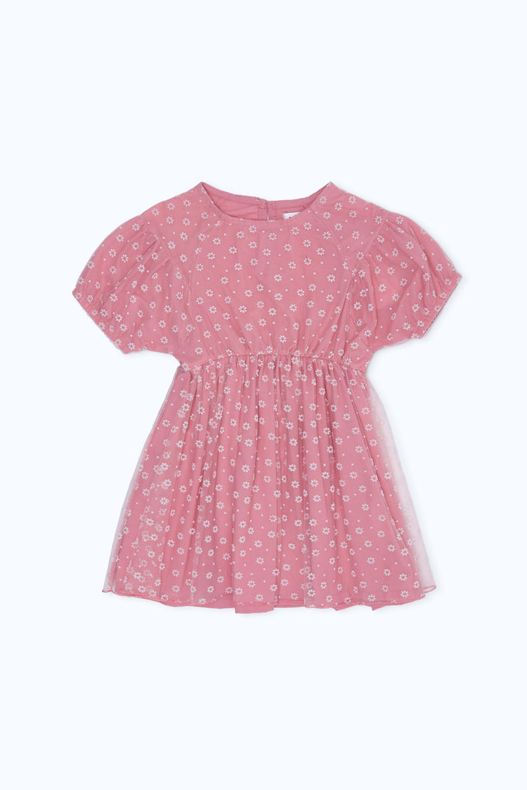 فستان مطبوع باللون الوردي للبنات الصغار