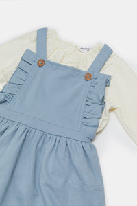 فستان بكشكش باللون الأزرق للبنات الرضع