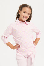 Load image into Gallery viewer, قميص مزين من الأجناب باللون الوردي للبنات الصغار
