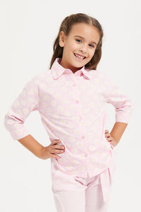 قميص مزين من الأجناب باللون الوردي للبنات الصغار