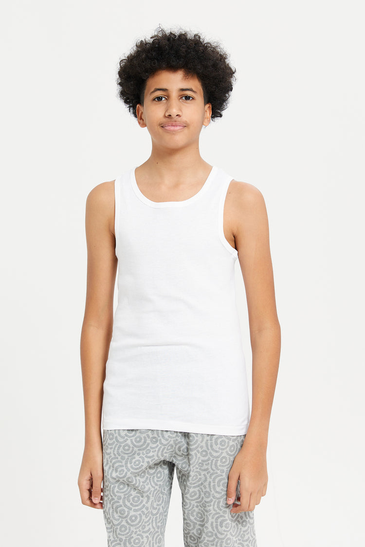 سترة بيضاء بدون أكمام للأولاد الكبار (عبوة من قطعتين)