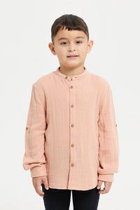 قميص سادة بياقة ماندرين باللون البرتقالي للأولاد الصغار