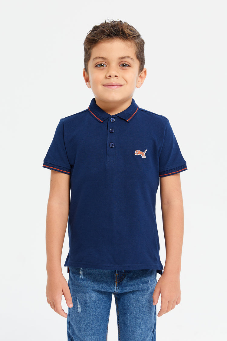 تيشيرت بولو جاكار باللون الكحلي للأولاد الصغار