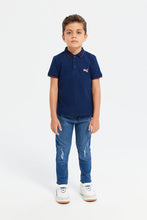 Load image into Gallery viewer, تيشيرت بولو جاكار باللون الكحلي للأولاد الصغار
