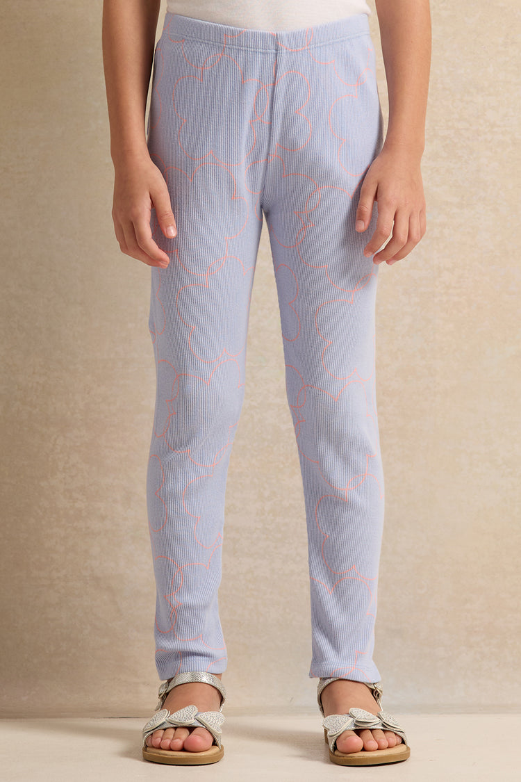 بنطال ضيق مضلع مزهر باللون الأزرق للبنات