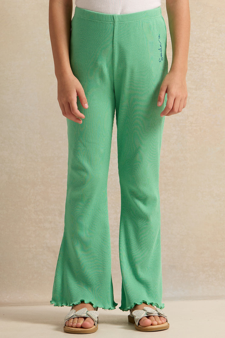 بنطال ضيق مضلع باللون الأخضر للبنات