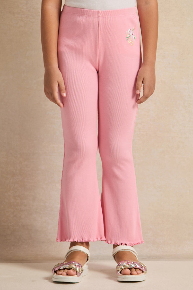 بنطال ضيق مزهر وردي اللون للبنات