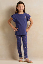 Load image into Gallery viewer, بنطال ضيق مضلع مطبوع بنفسجي للبنات
