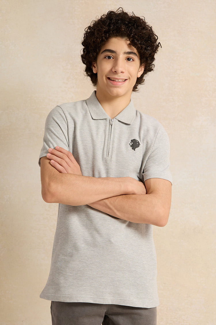 تي شيرت بولو رمادي للأولاد الكبار