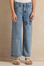 Load image into Gallery viewer, بنطلون جينز أزرق واسع الساق للبنات
