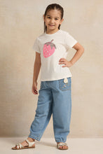 Load image into Gallery viewer, بنطلون جينز أزرق مطرز واسع الساق للبنات
