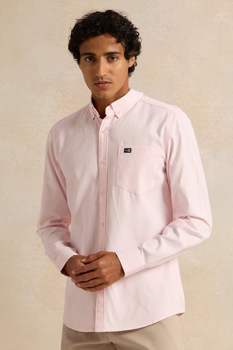 قميص رجالي كاجوال سادة باللون الوردي