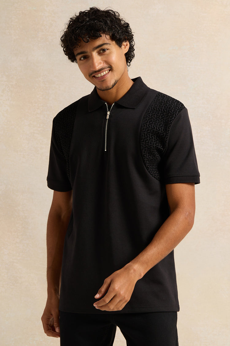 قميص بولو رجالي أسود سادة