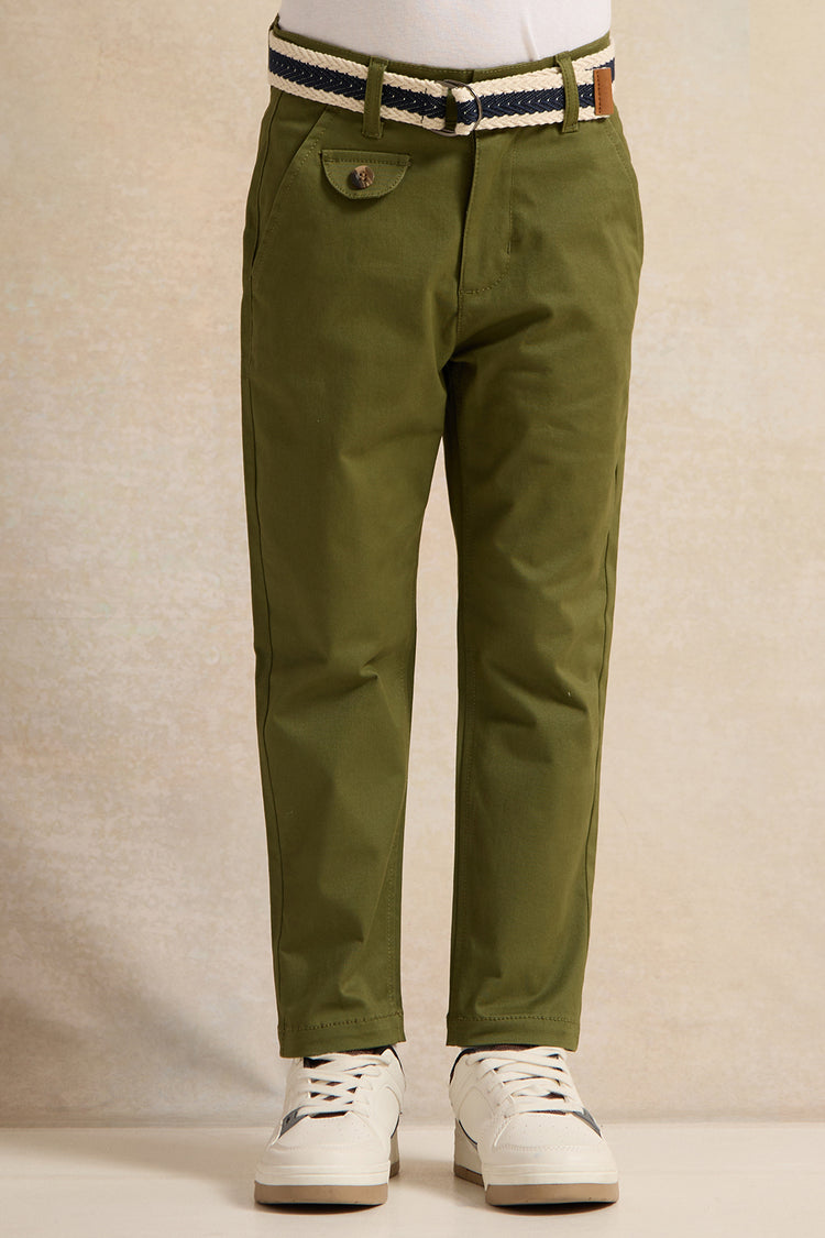 بنطلون زيتوني بحزام للأولاد