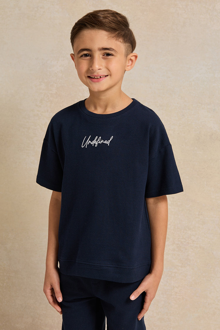 تي شيرت جاكار أزرق داكن للأولاد