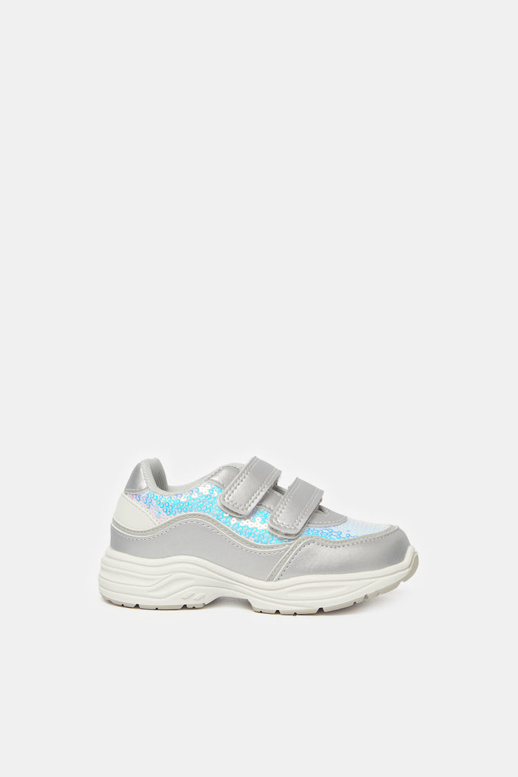 حذاء رياضي مزين بالفضة للبنات الرضع