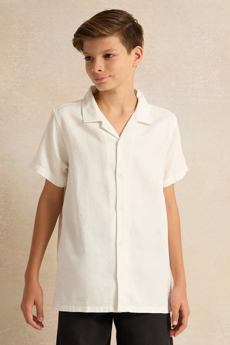 قميص جاكار عاجي مطرز للأولاد الكبار