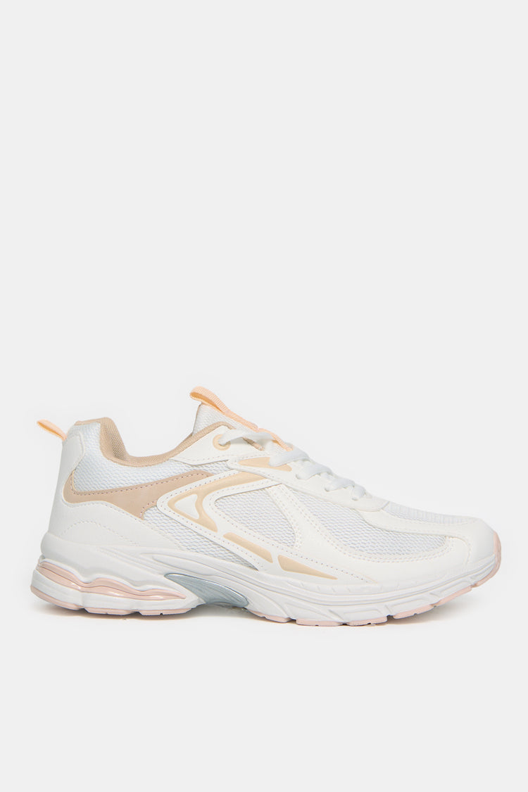 حذاء رياضي نسائي أبيض برباط