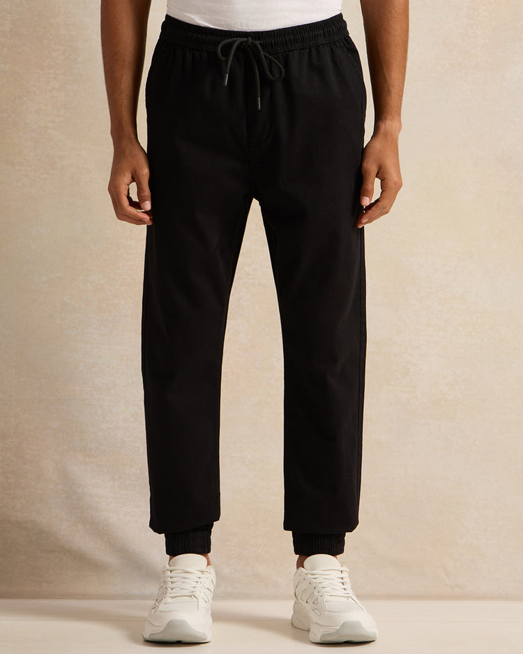 بنطال رياضي رجالي أسود من قماش التويل