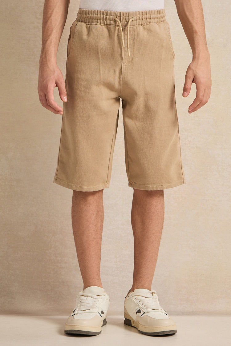 شورت جينز سهل الارتداء باللون البيج للأولاد الكبار