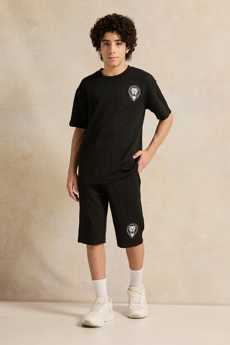 طقم جاكار أسود كاجوال للأولاد الكبار (قطعتان)