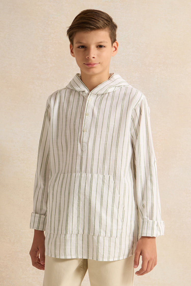 قميص مخطط بيج بغطاء رأس للأولاد الكبار