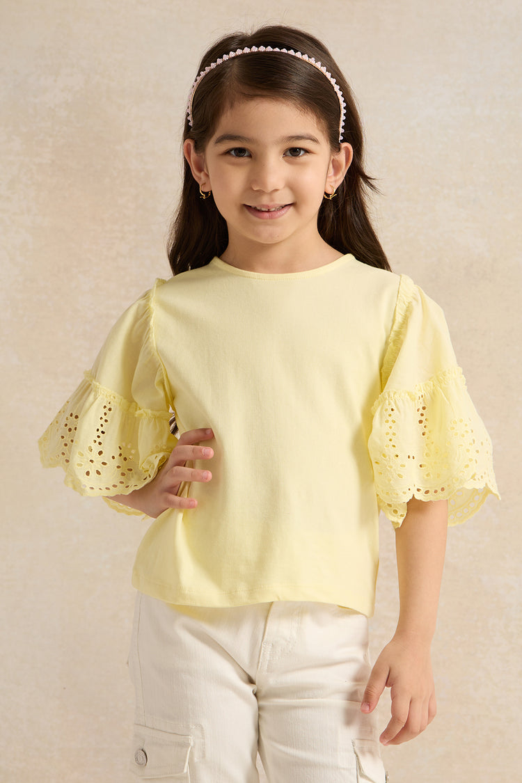 بلوزة كاجوال منقوشة باللون الأصفر للبنات