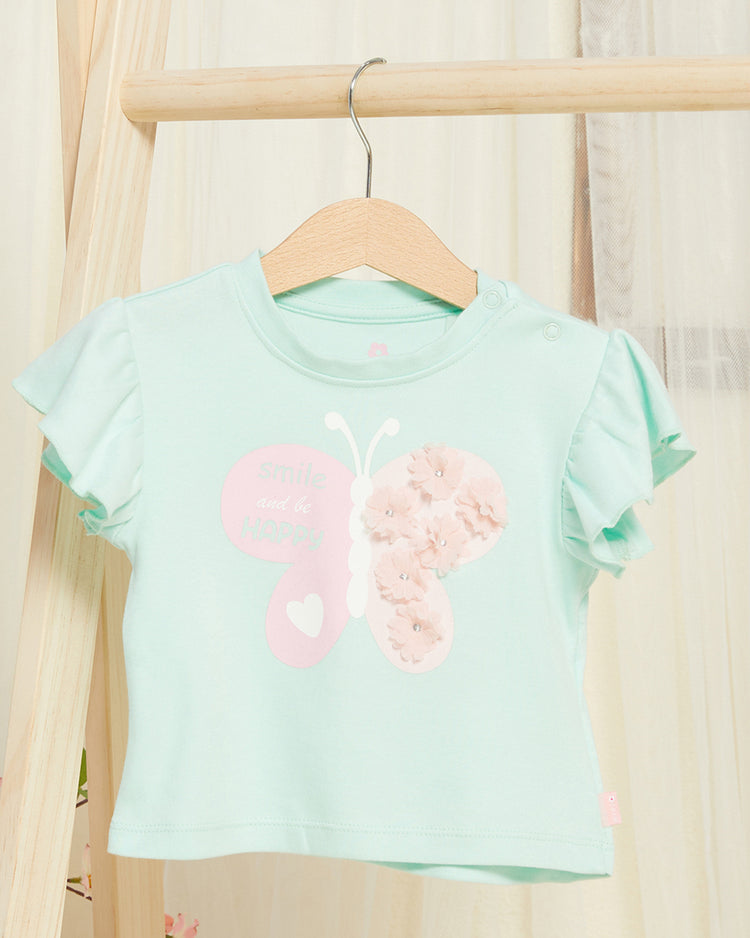 تي شيرت مزين باللون النعناعي للبنات الرضع
