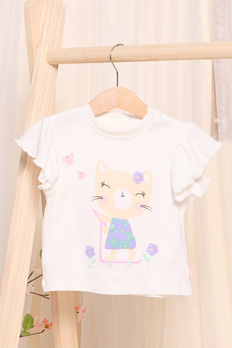 تي شيرت مزين باللون العاجي للبنات الرضع