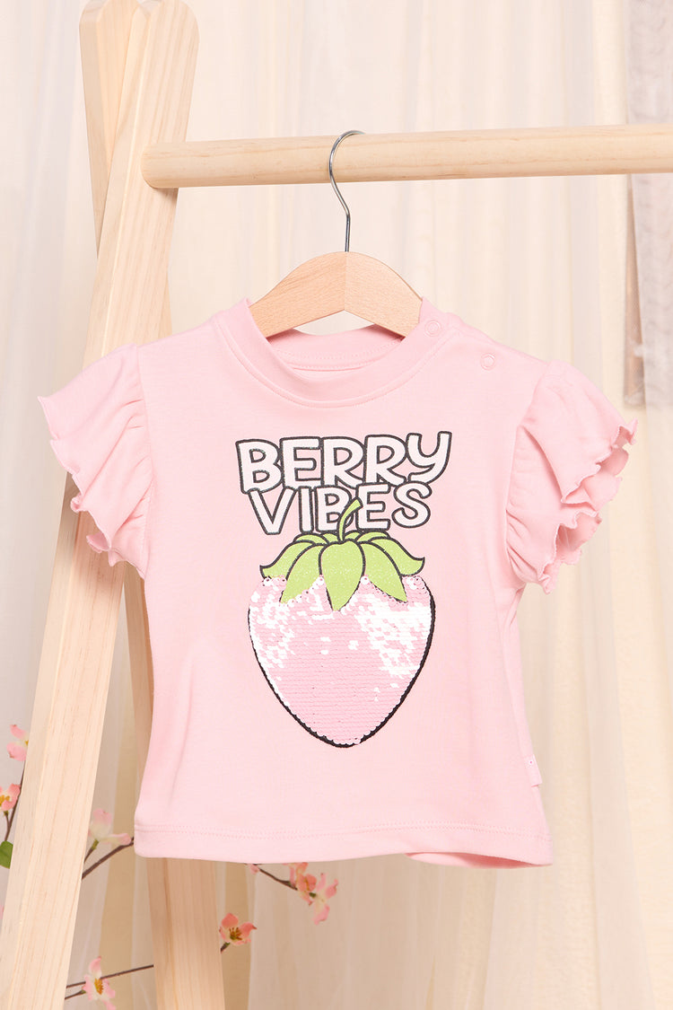 تي شيرت وردي مزخرف للبنات الرضع