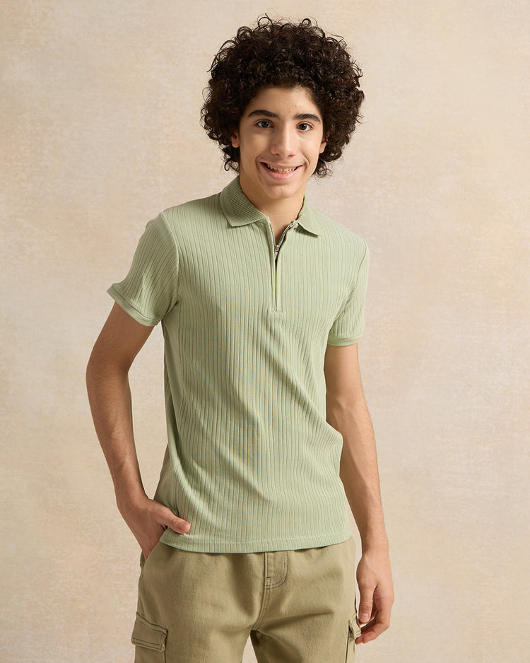 تي شيرت بولو جاكار بلون النعناع للأولاد الكبار