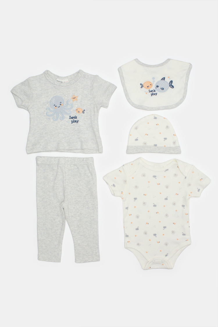 مجموعة هدايا مطبوعة باللونين الرمادي والأبيض (5 قطع)