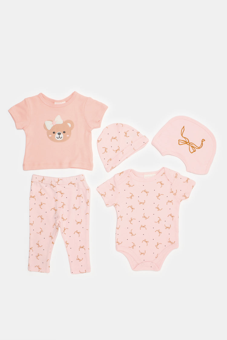 مجموعة هدايا مطبوعة باللون الوردي الفاتح (5 قطع)