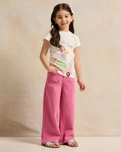 Load image into Gallery viewer, بنطلون جينز واسع الساق مزين باللون الوردي للبنات

