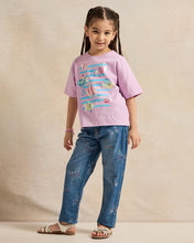 Load image into Gallery viewer, بنطلون جينز أزرق مطبوع للبنات
