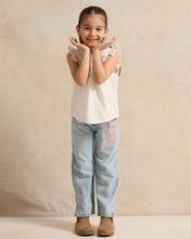 Load image into Gallery viewer, بنطلون جينز أزرق مزين بالترتر للبنات
