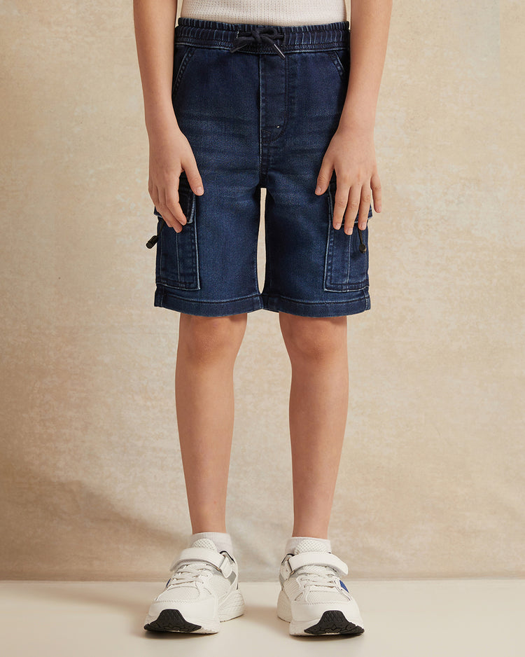 شورت جينز محبوك باللون الأزرق البحري للأولاد