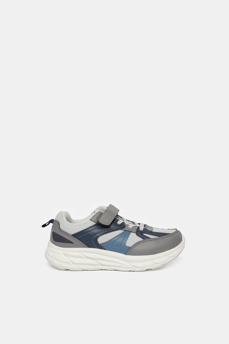 حذاء رياضي سميك متعدد الألوان للأولاد الكبار باللون الرمادي