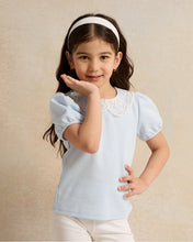 Load image into Gallery viewer, بلوزة زرقاء لامعة ذات ياقة: أزرق:
