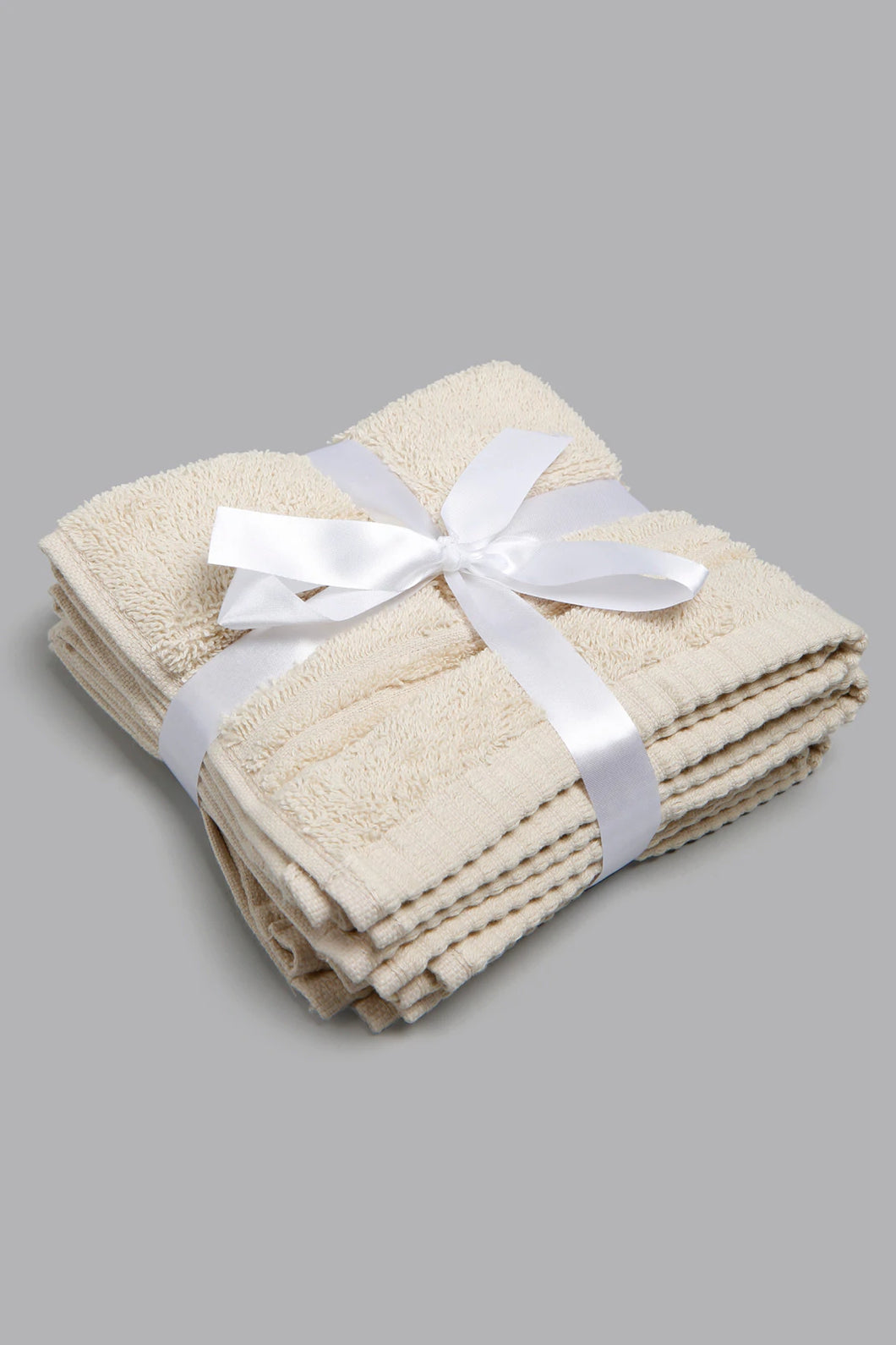 Beige Soft Cotton Face Towel Set (4 Piece) طقم فوط وجه قطن ناعم بيج (4 قطع)
