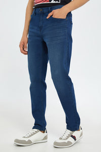بنطلون جينز بخمسة جيوب باللون الأزرق للرجال