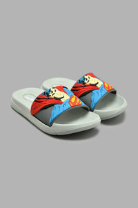 Grey Superman Slide شبشب رمادي منقوش بشخصية سوبرمان