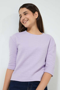 Lilac Elbow Sleeve Jacquard Top بلوزة بتصميم مضلع باللون الليلكي