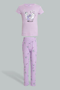 Lilac Musicat Pyjama Set (2 Piece) طقم بيجامة بطباعة باللون الليلك (قطعتين)