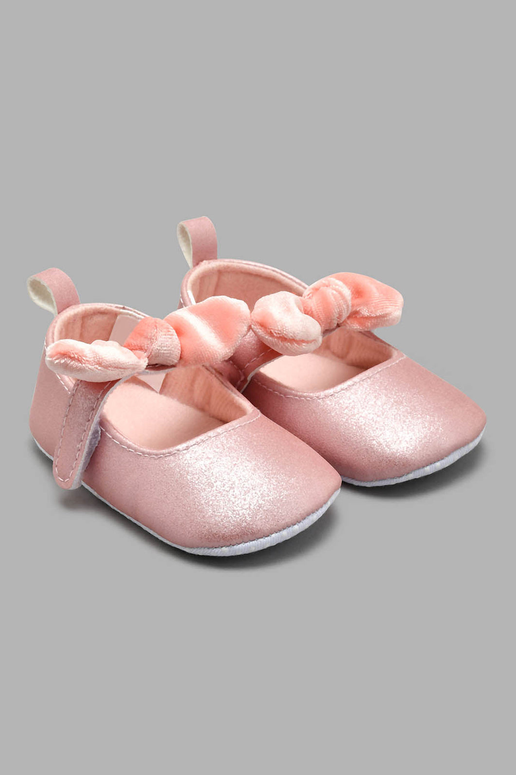 Pink Velcro Pram Shoe With a Bow