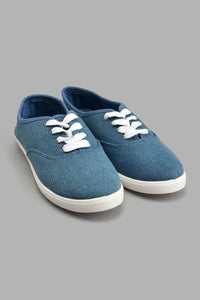Blue Denim Lace Up Sneaker حذاء رياضي جينز باللون الأزرق
