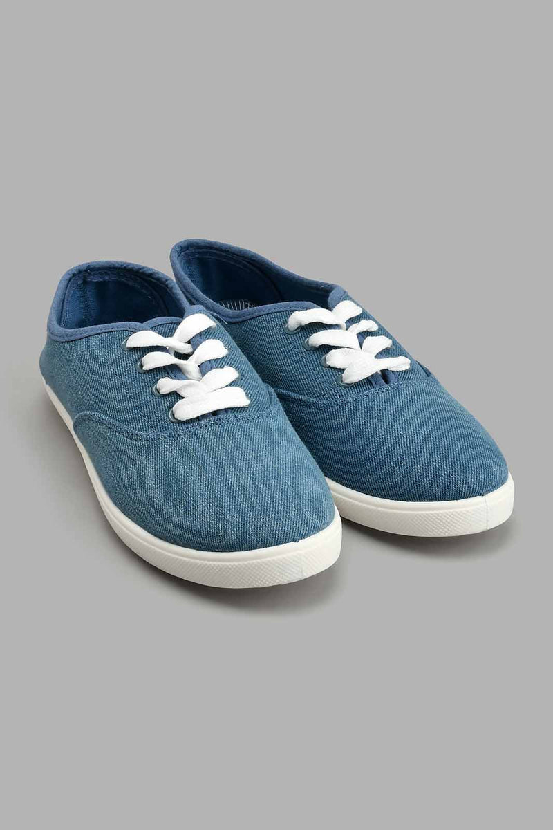 Blue Denim Lace Up Sneaker حذاء رياضي جينز باللون الأزرق