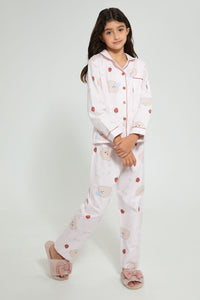 Pink Flannel Pajama Set (2 Piece) طقم بيجامة وردي مطبوع ( من قطعتين)